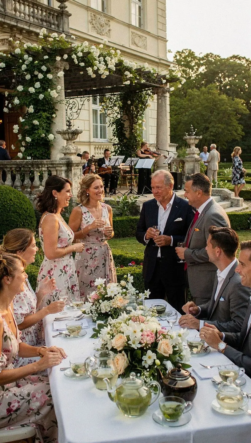 Egy csésze gőzölgő zöld tea, jázminvirágokkal díszítve.